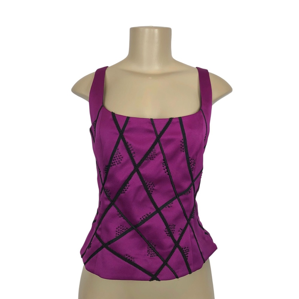 Vintage Sandra Darren Y2K  Beaded Satin Bustier Top Square Neck Size 8 Party 90s